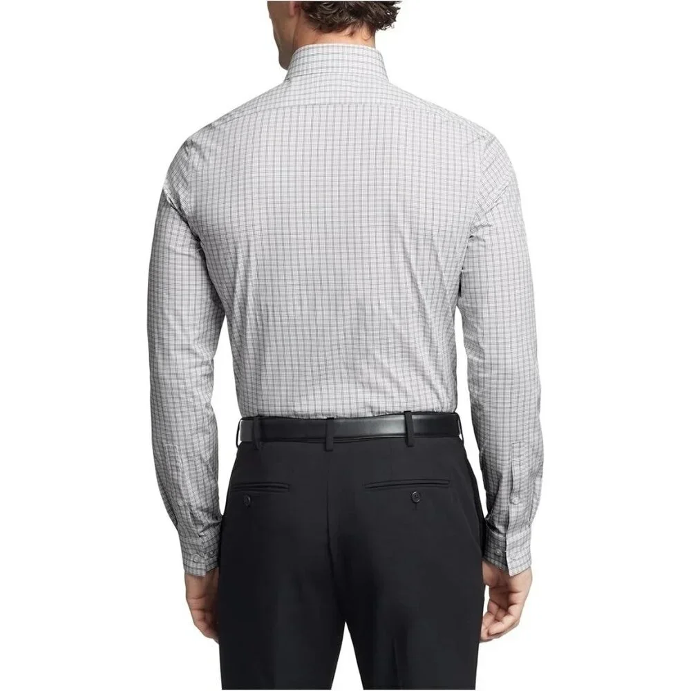Calvin Klein Men's L Wrinkle-Free Checkered White Black Dress Shirt L1392 - Picture 2 of 8